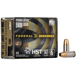 Federal Premium Personal Defense HST 9mm 147 Grain Hollow Point 20 Round Box P9HST2S