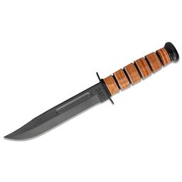Ka-Bar Knives USMC Fighting Knife7" Fixed Clip Point Black Blade Leather Grip 1217