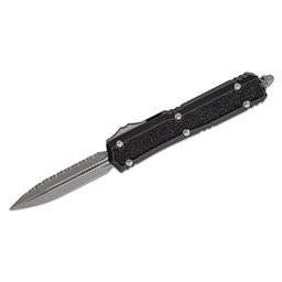 Microtech 206-12APS Makora Double Edged Full Serration on one Side Black Scale Stonewash Blade Out the Front Auto