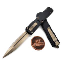Microtech 227-15 Dirac Delta Double Edged One Side Full Serration Black Scale Bronze Blade Out the Front Auto