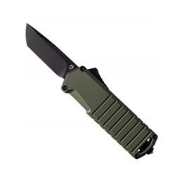 Tekto Knives A2S_T6OD_D2BK2_A1 A2 Badger Out the Front Switchblade OD Green Grip Black Tanto Blade
