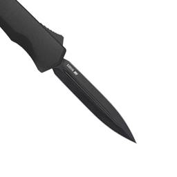 Tekto Knives A5R_T6BK_S35BK3_A1 A5 SPRY Out The Front Switchblade Black Grip Black Dagger Blade