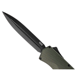 Tekto Knives A5R_T6OD_S35BK3_A1 A5 SPRY Out The Front Switchblade OD Green Grip Black Dagger Blade