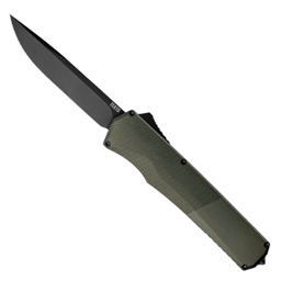 Tekto Knives A5R_T6OD_S35BK1_A1 A5 SPRY Out The Front Switchblade OD Green Grip Black Drop Point Blade