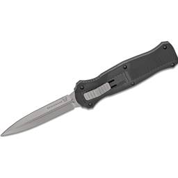 Benchmade 3300 Infidel Out the Front Switchblade Black Grip Satin Double Sided Dagger Point