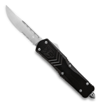 Cobra Tec Knives MBLKFS-XMDS Medium FS-X Push Button Auto Black Handle Satin Partial Serration Drop Point Blade