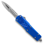 Cobra Tec Knives MBLUFS-XMDAG2SS Medium FS-X Push Button Auto Blue Handle Satin Partial Serration Dagger Blade