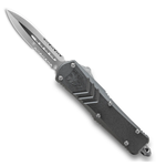 Cobra Tec Knives MGYFS-XMDAG2SS Medium FS-X Push Button Auto Grey Handle Satin Partial Serration Dagger Blade