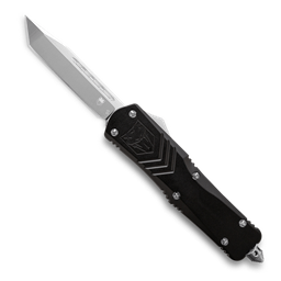 Cobra Tec Knives LBLKFS-XLTNS Large FS-X Push Button Auto Black Handle Satin Tanto Blade