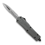 Cobra Tec Knives SGYFS-3DAG2SS Small FS-3 Push Button Auto Grey Handle Satin Partial Serration Dagger Blade