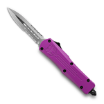 Cobra Tec Knives SPURFS-3DAG2SS Small FS-3 Push Button Auto Purple Handle Satin Partial Serration Dagger Blade