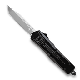 Cobra Tec Knives LBFS-3TNS Large FS-3 Push Button Auto Black Handle Satin Tanto Blade