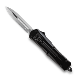 Cobra Tec Knives LBFS-3DAGNS Large FS-3 Push Button Auto Black Handle Satin Dagger Blade