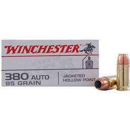 Winchester USA380JHP USA White Box 380 ACP 95 Grain Jacketed Hollow Point 50 Round Box