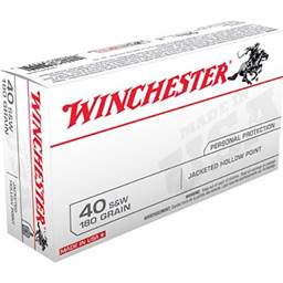 Winchester USA40JHP USA White Box 40 S&W 180 Grain Jacketed Hollow Point 50 Round Box
