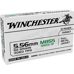 Winchester M855 556 62 Grain Green Tip Full Metal Jacket 20 Round Box WM855K