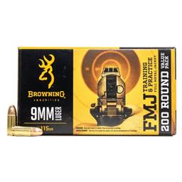 Winchester B191800096 Browning Training & Practice 9mm 115 Grain Full Metal Jacket 200 Round Value Pack