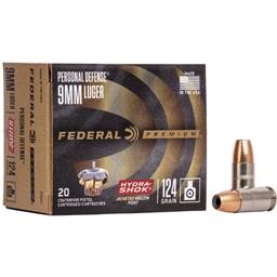 Federal P9HS1 Hydra-Shok 9mm 124 Grain Jacketed Hollow Point 20 Round Box