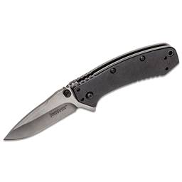Kershaw 1555G10 Cryo Black and Stainless Grip Stonewash Drop Point Assisted Opening