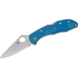 Spyderco C11FPBL Delica Folder Blue Handle Satin Plain Drop Point Blade