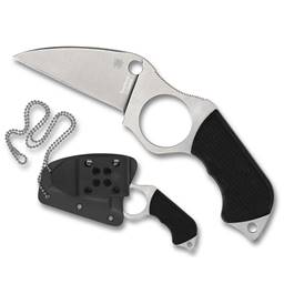 Spyderco FB14P5 Swick 5 Fixed Neck Knife Black G10 Handle Satin Plain Wharncliffe  Blade