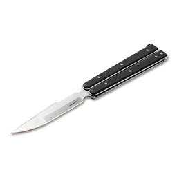 Boker 06EX229 Balisong Tactical Large Black Handle Satin Drop Point Blade