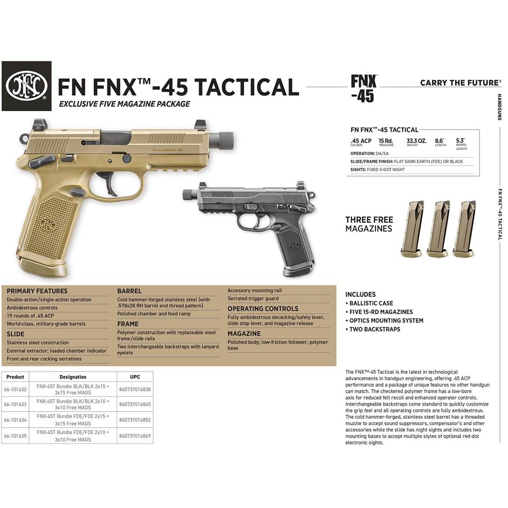 FNX-45 Tactical 45 ACP Black Optic Cut Suppressor Height Night