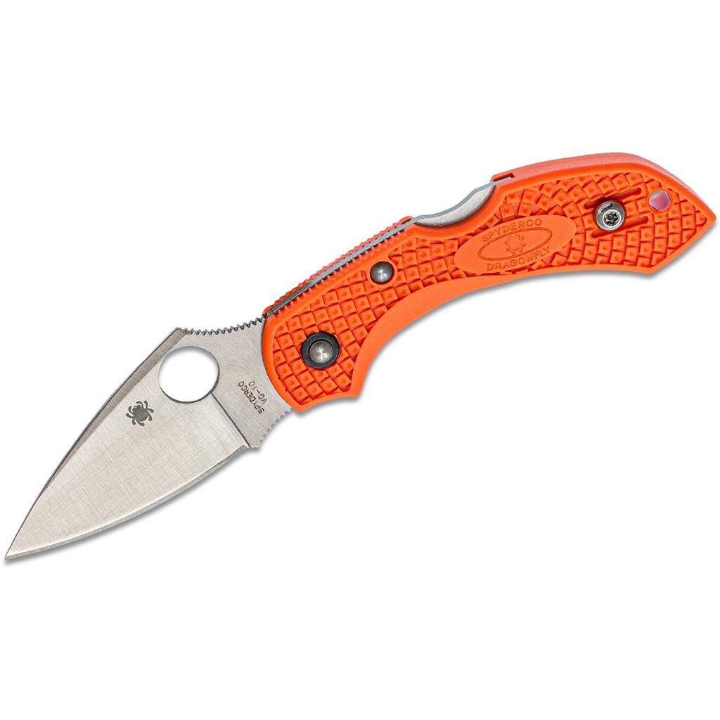 Spyderco Dragonfly 2 Orange Handle Satin Plain Drop Point Blade