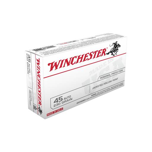 Winchester USA45JHP USA White Box 45 ACP 230 Grain Jacketed Hollow Point 50 Round Box