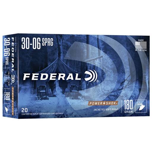Federal 3006B Power Shok 30-06 180 Grain Jacketed Soft Point 20 Round Box