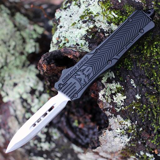 Cobra Tec Knives SBCTK-1SDAGNS CTK-1 Small Out The Front Switchblade Black Grip Satin Dagger Blade