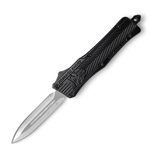 Cobra Tec Knives MBCTK-1MDMBCTK-1MDAGNSAGNS CTK-1 Medium Out The Front Switchblade Black Grip Satin Dagger Blade
