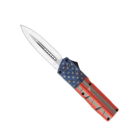 Cobra Tec Knives Lightweight Out The Front Switchblade American Flag Grip Satin Dagger Blade AFCCTLWDAGNS