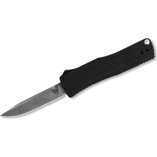 Benchmade 4850 OM Out The Front Auto Black Grip Satin Clip Point Blade