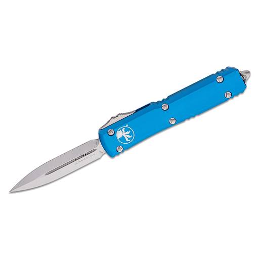 Microtech 122-10BL Ultratech Double Edged Blue Scale Stonewash Blade Out the Front Auto