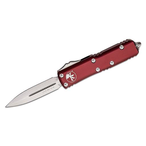 Microtech 232-10MR UTX-85 Double Edged Merlot Scale Stonewashed Blade Out the Front Auto