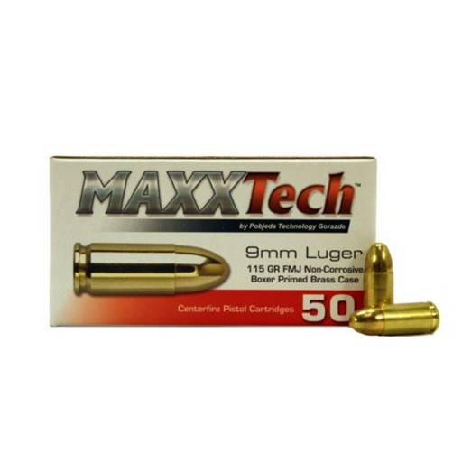 Maxxtech PTGB9MMB 9mm 115 Grain Full Metal Jacket 50 Rounds