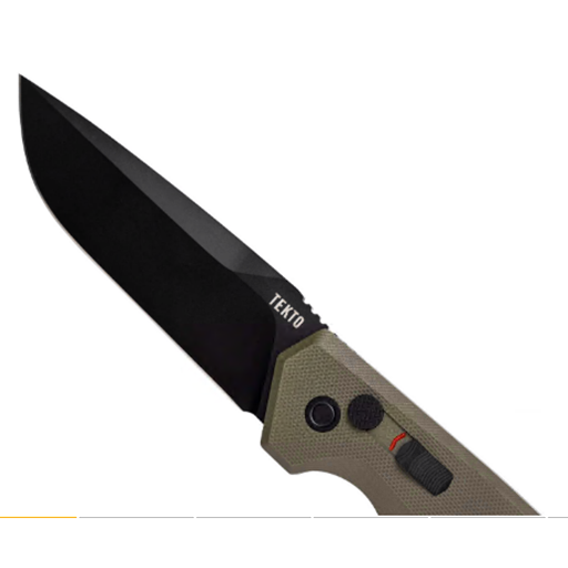 Tekto Knives A3R_G1OD_D2BK1_A1 A3 Delta Side Open Switchblade OD Green Grip Black Drop Point Blade