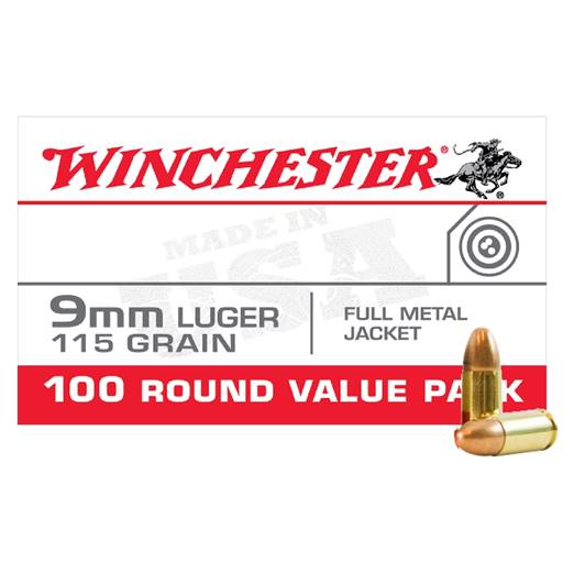 Winchester USA9MMVP USA White Box 9mm ACP 115 Grain Full Metal Jacket 100 Round Box