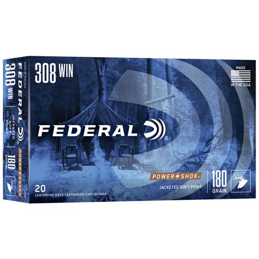 Federal 308B Power Shok 308 winchester 180 grain jacketed soft point 20 round box