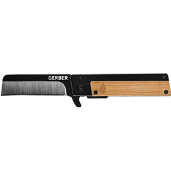 Gerber 31-003731 Quadrant folding liner lock flipper straight edge black blade black aluminum scales inlay with bamboo