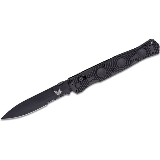 Benchmade 391SBK SOCP Axis Folder Dagger Black Grip Black Single Sided Spear Point Partial Serration