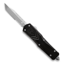 Cobra Tec Knives LBLKFS-XLTS Large FS-X Push Button Auto Black Handle Satin Partial Serration Tanto Blade