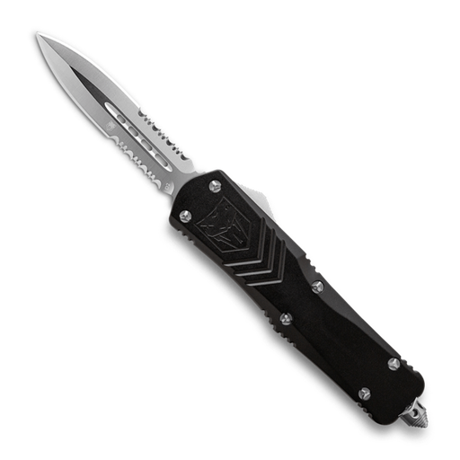 Cobra Tec Knives LBLKFS-XLDAG2SS Larges FS-X Push Button Auto Black Handle Satin Partial Serration Dagger Blade