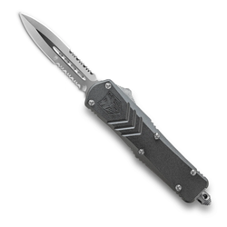 Cobra Tec Knives LGYFS-XLDAG2SS Large FS-X Push Button Auto Grey Handle Satin Partial Serration Dagger Blade