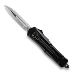Cobra Tec Knives SBFS-3DAGNS Small FS-3 Push Button Auto Black Handle Satin Dagger Blade