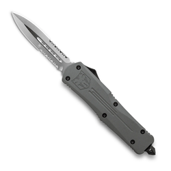 Cobra Tec Knives SGYFS-3DAG2SS Small FS-3 Push Button Auto Grey Handle Satin Partial Serration Dagger Blade