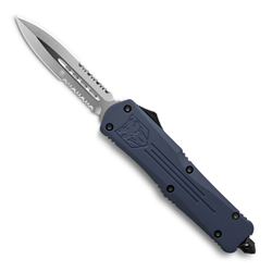 Cobra Tec Knives SNYFS-3DAG2SS Small FS-3 Push Button Auto NYPD Blue Handle Satin Partial Serration Dagger Blade