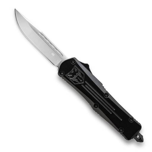 Cobra Tec Knives MBFS-3DNS Medium FS-3 Push Button Auto Black Handle Satin Drop Point Blade