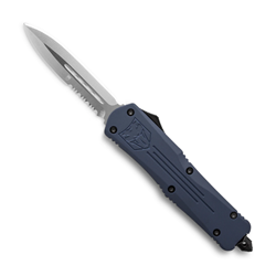 Cobra Tec Knives MNYFS-3DAG1SS Medium FS-3 Push Button Auto NYPD Blue Handle Satin Parital Serration Dagger Blade